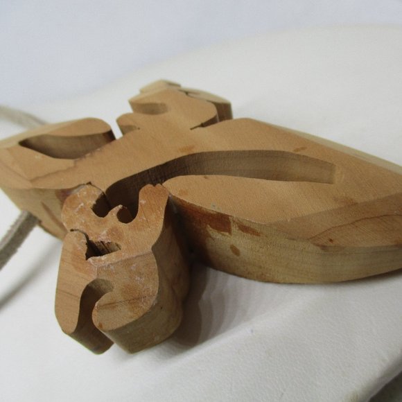 LARGE Handmade Wood JESUS CRUCIFIX Suede Leather Necklace Hand Carved Wood Jesus - Picture 4 of 9